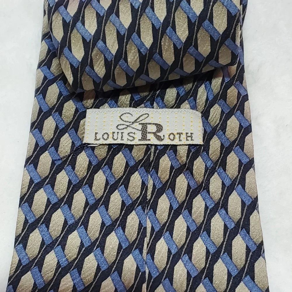 Louis Roth 100& Silk Tie Formal Career Blue‎ Gray Geometric Pattern
